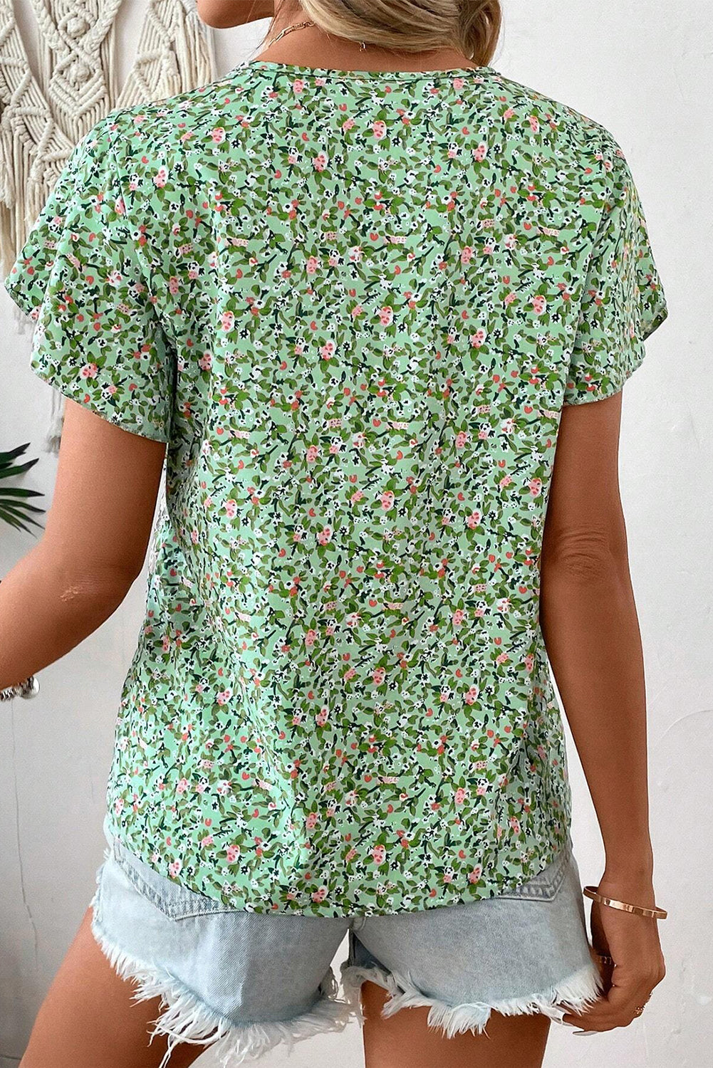 Green Floral V Neck Blouse RTS
