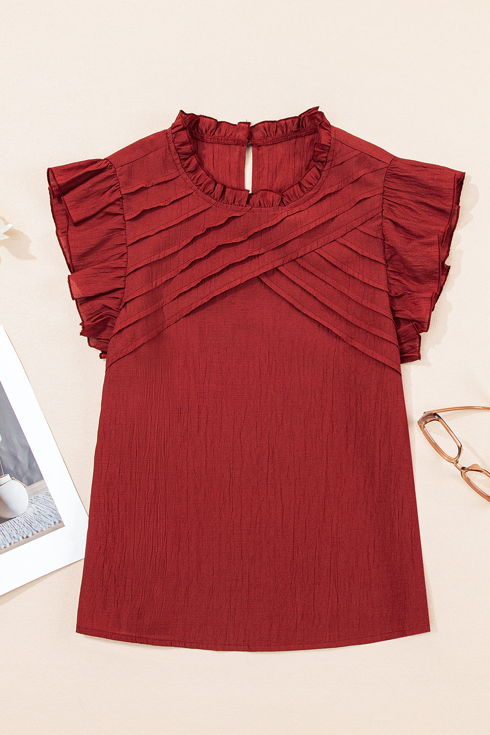 Red Pleated Detail Blouse RTS