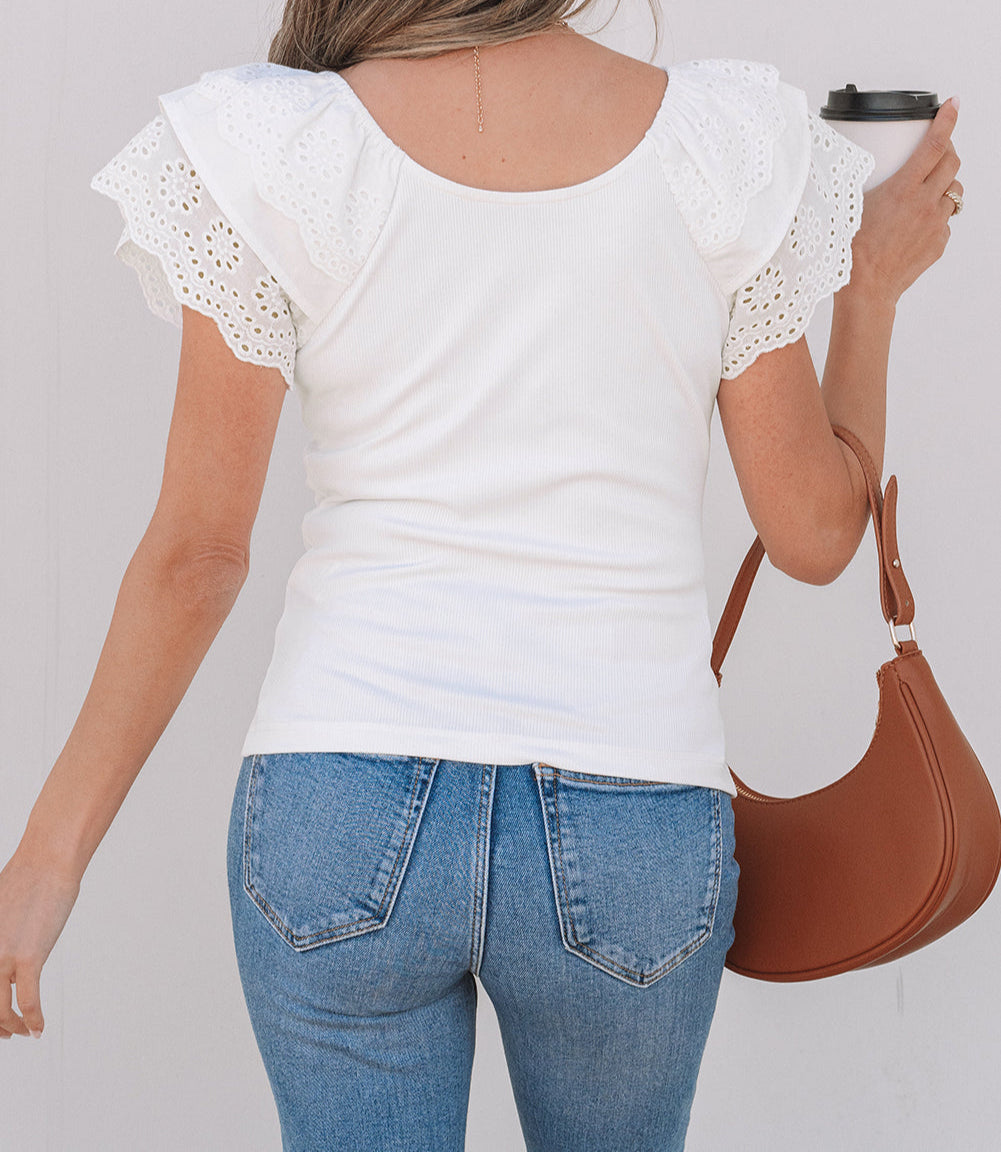 White Eyelet Slim Top RTS