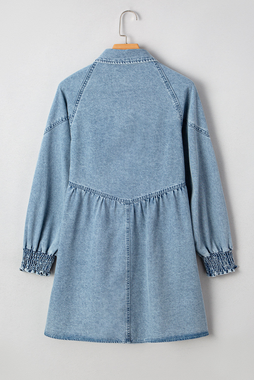 Denim Smocked Cuff Mini Dress RTS