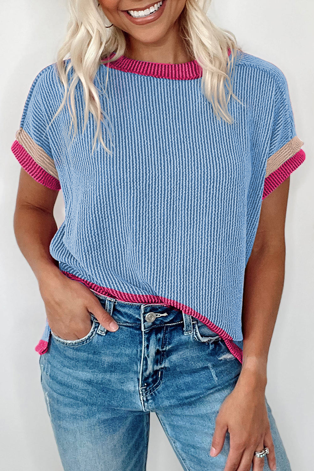 Blue Colorblock Corded Top RTS