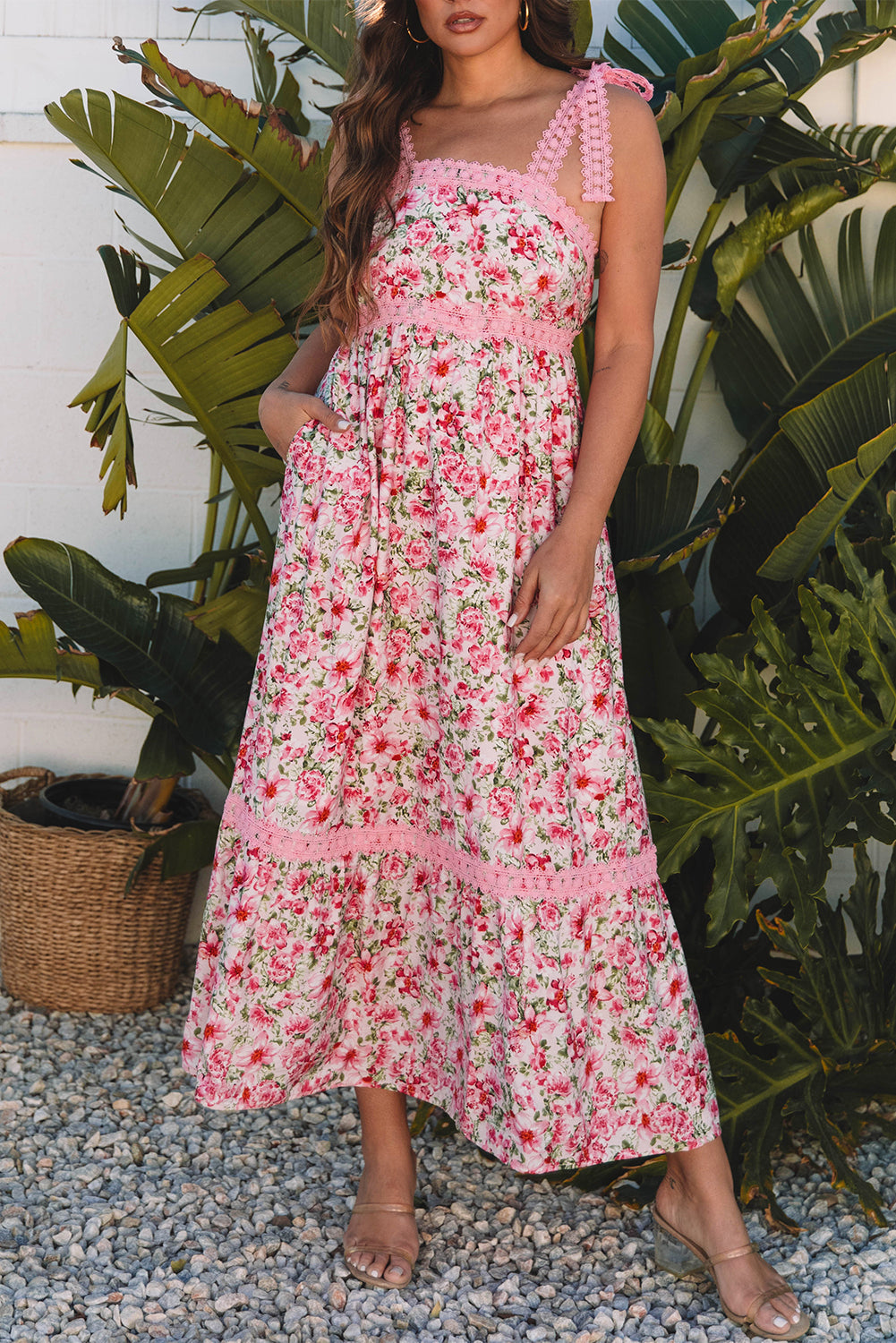 Floral Lace Tied Strap Maxi Dress LT
