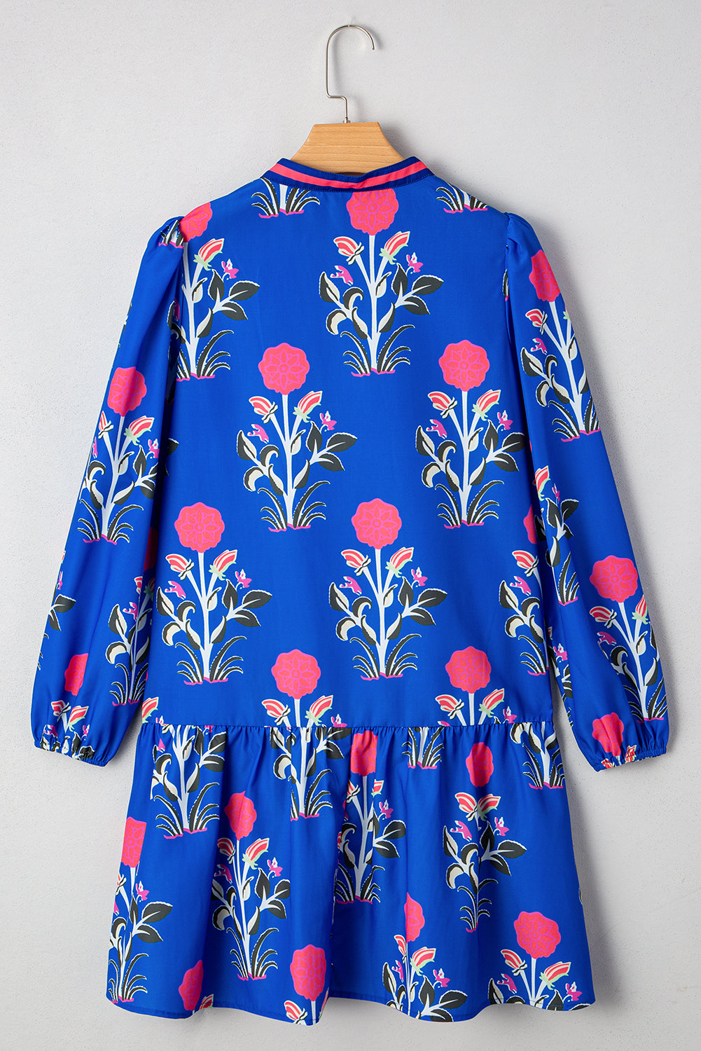 Blue Floral Notched Neck Dress RTS