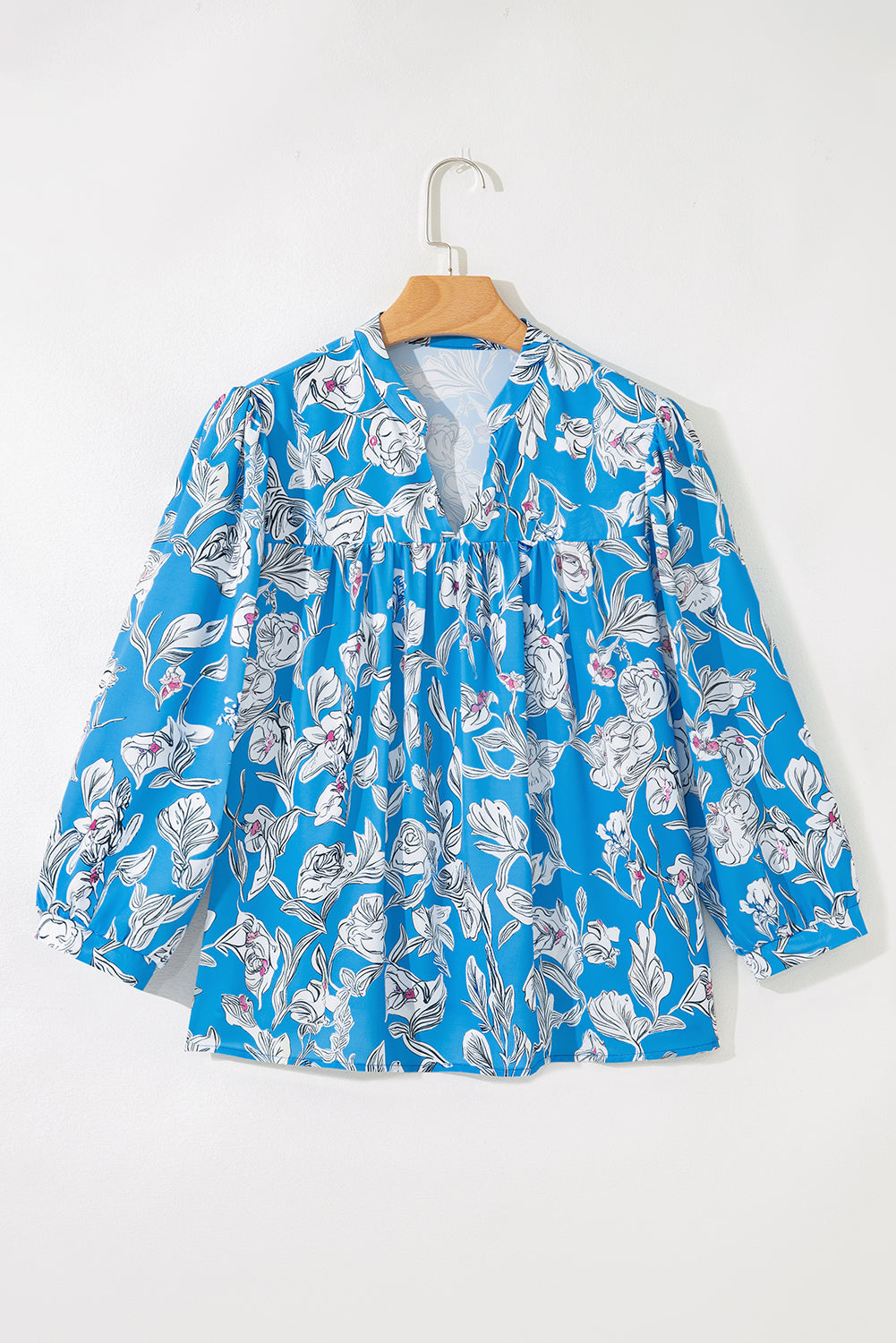 Blue Floral Fall Blouse RTS