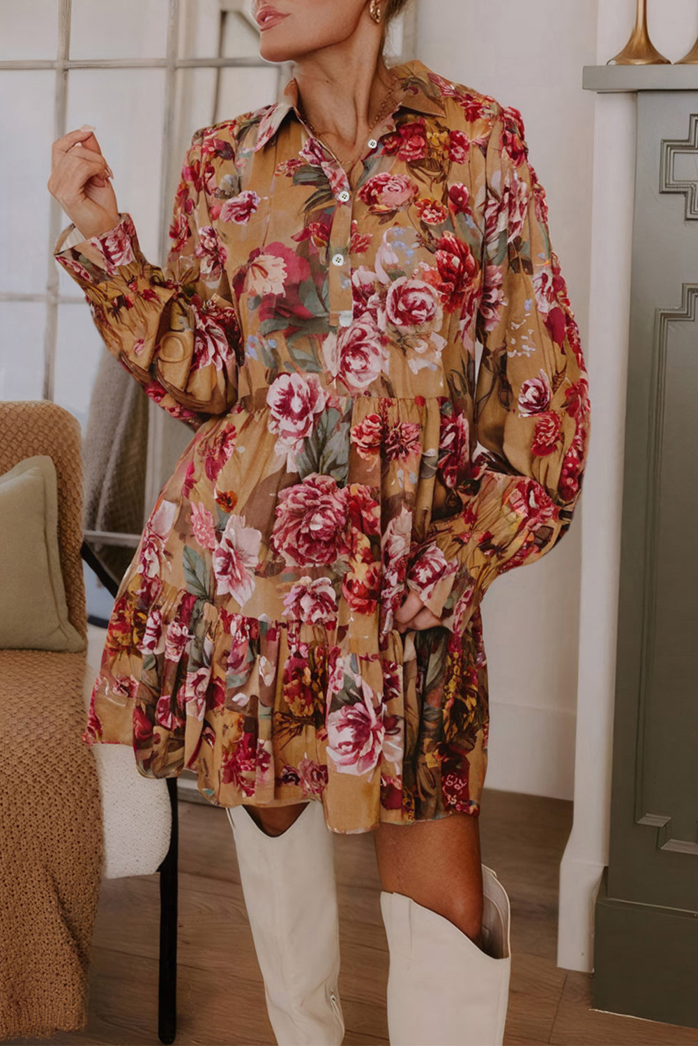 Brown Vintage Floral Dress RTS