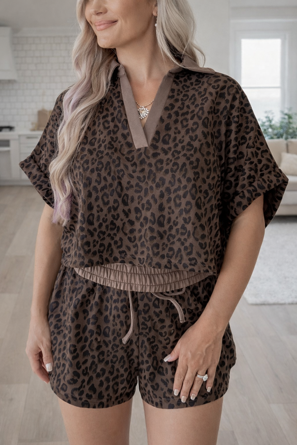 Brown Leopard Short Set FB