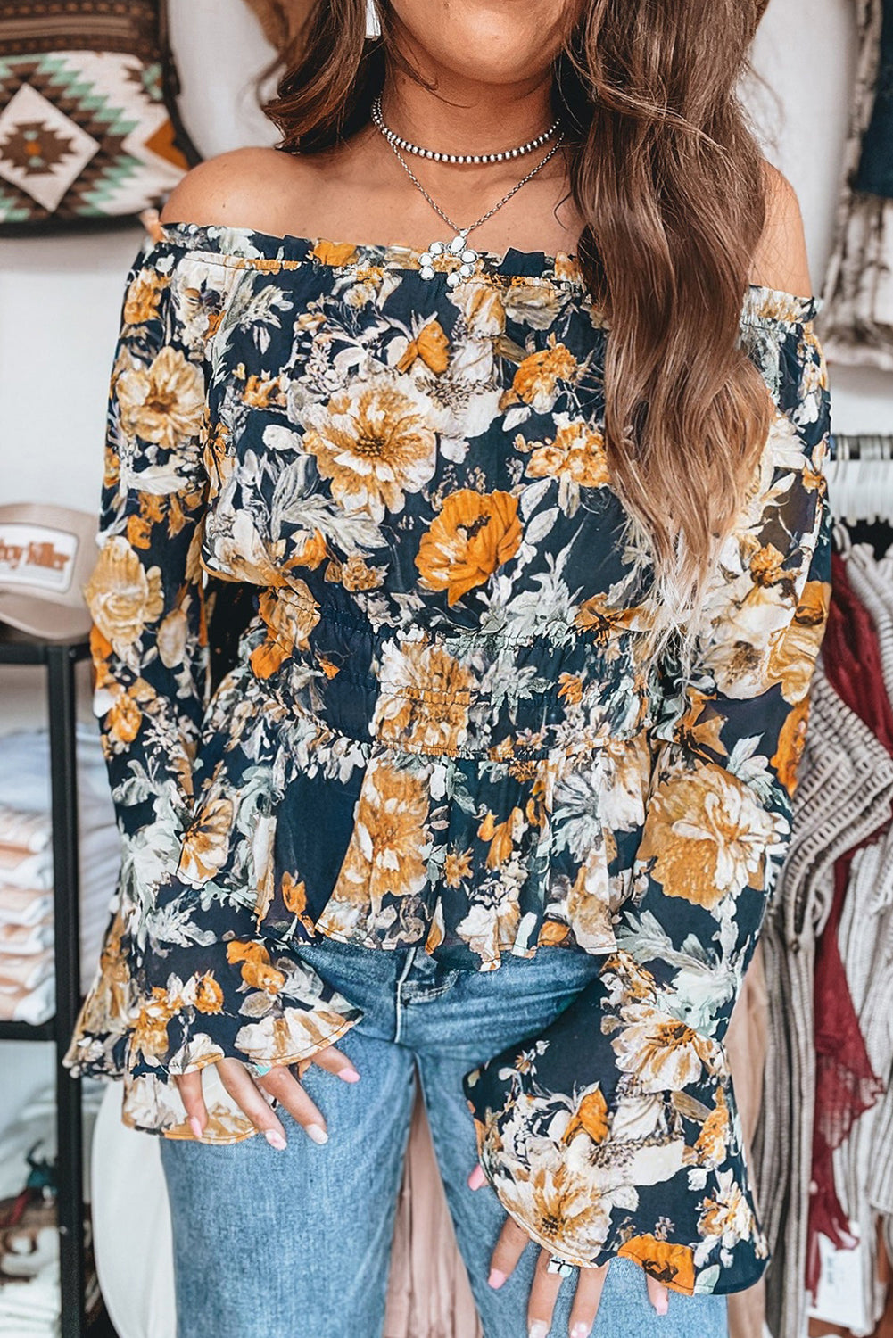 Floral Off Shoulder Bell Top September.