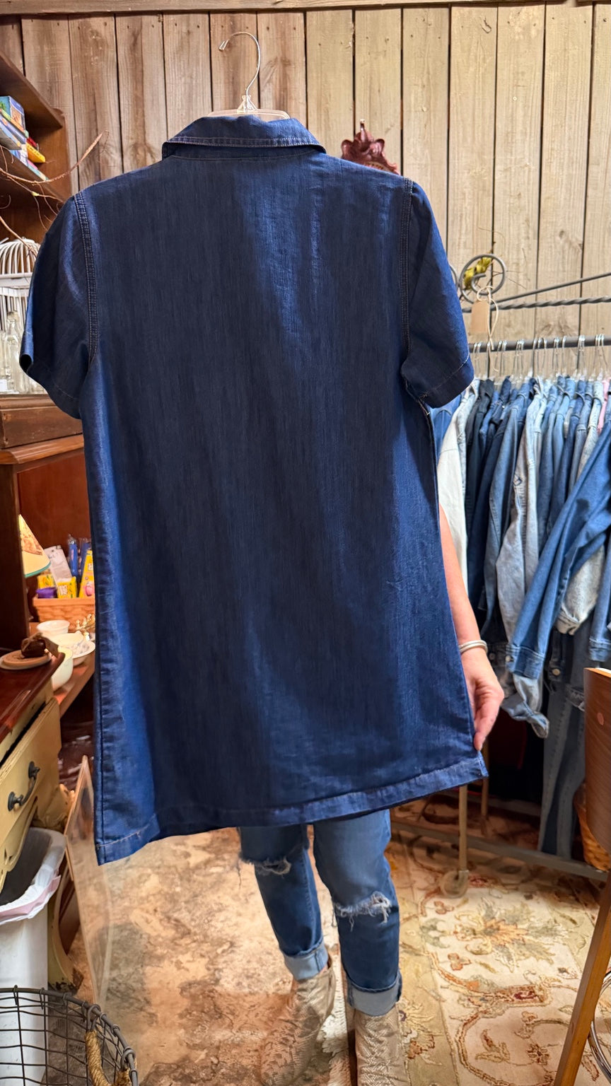 Calvin Klein Zip-Neck Denim Dress