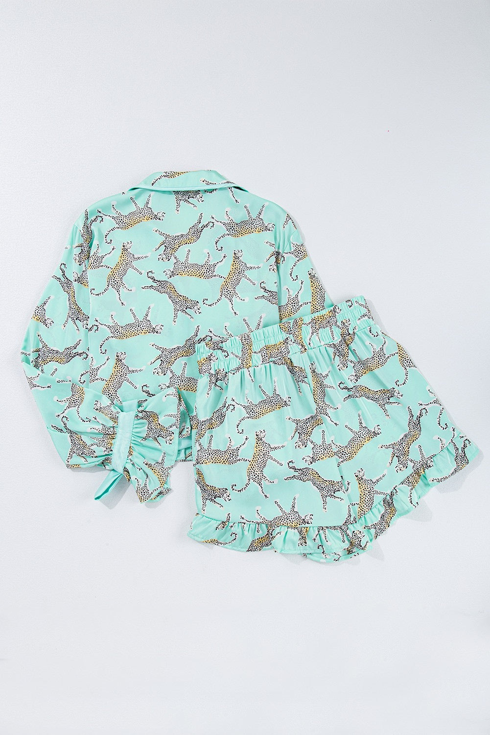 Green Leopard Satin Ruffle Pajamas LT