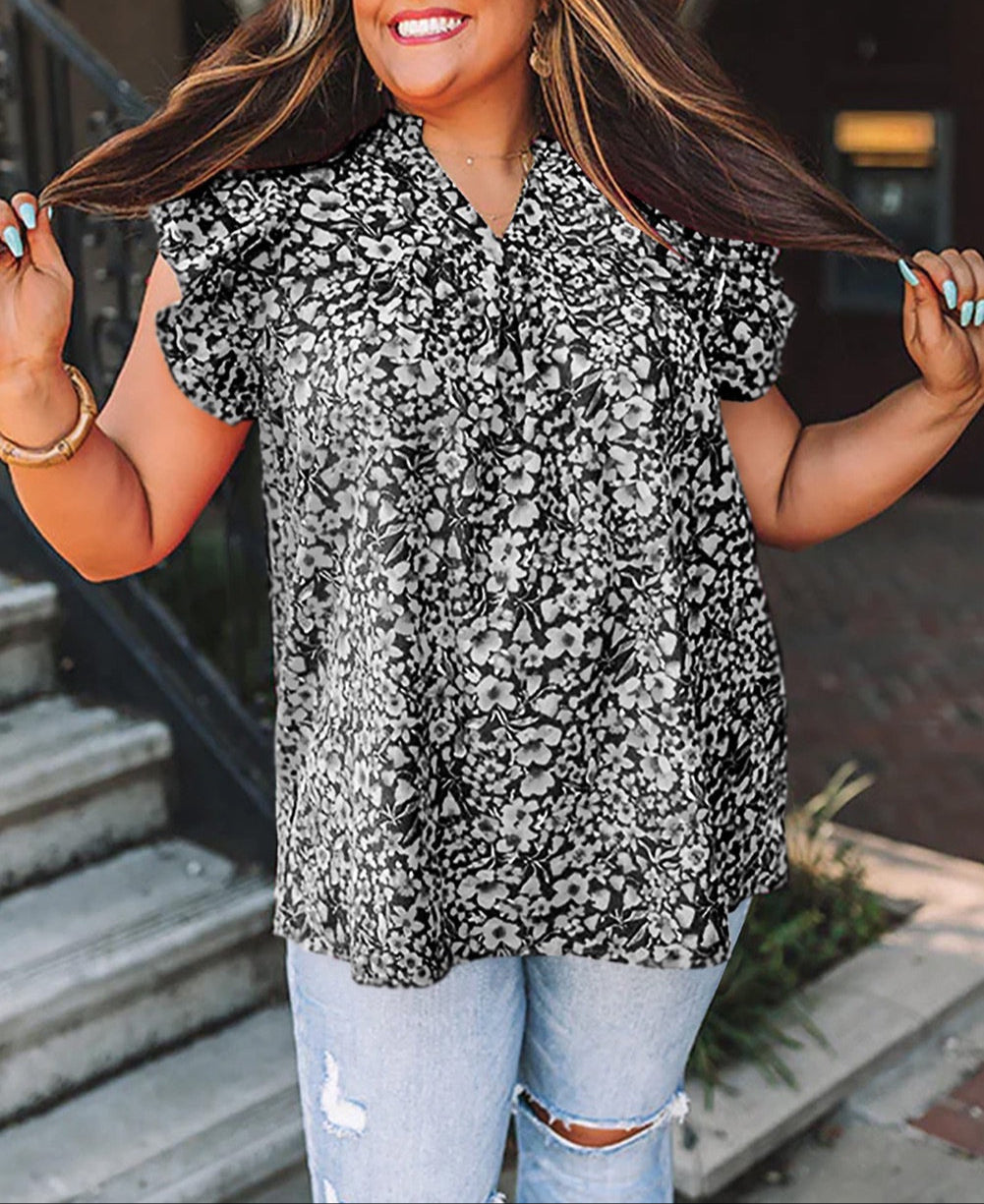 Black or Red Floral Plus Size Blouse LT