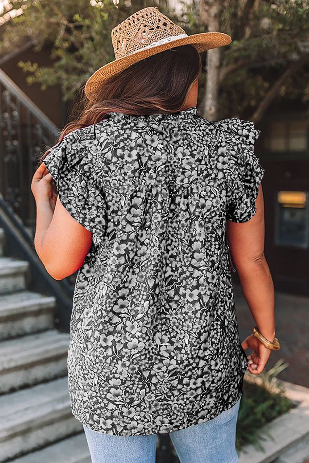 Black or Red Floral Plus Size Blouse LT