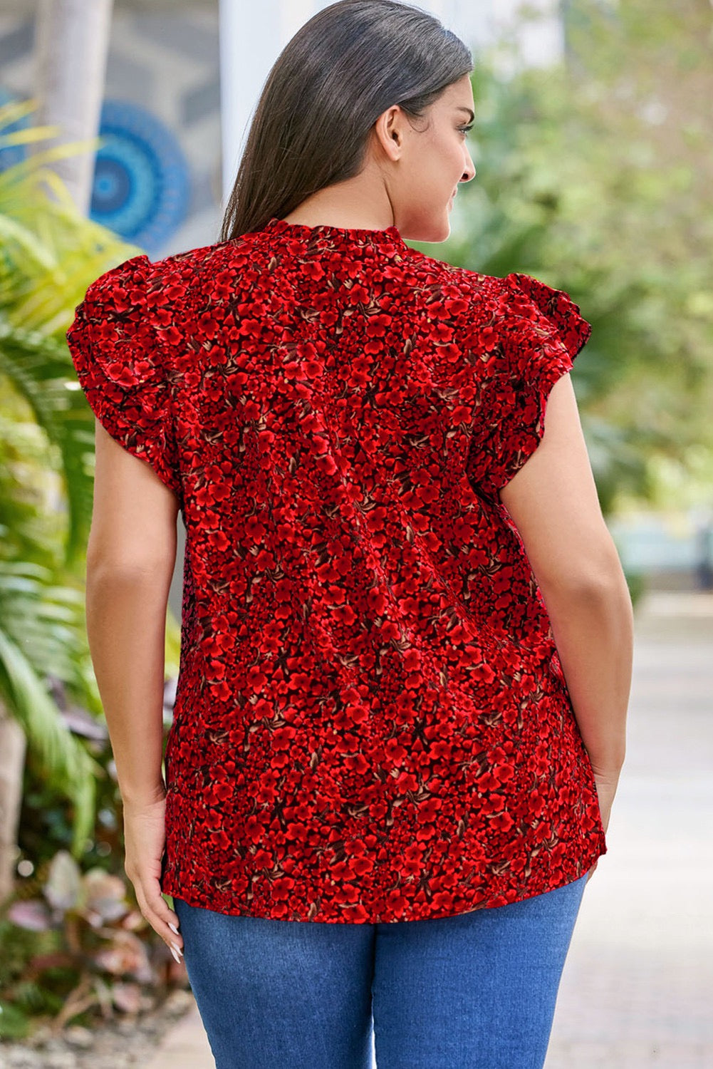 Black or Red Floral Plus Size Blouse LT