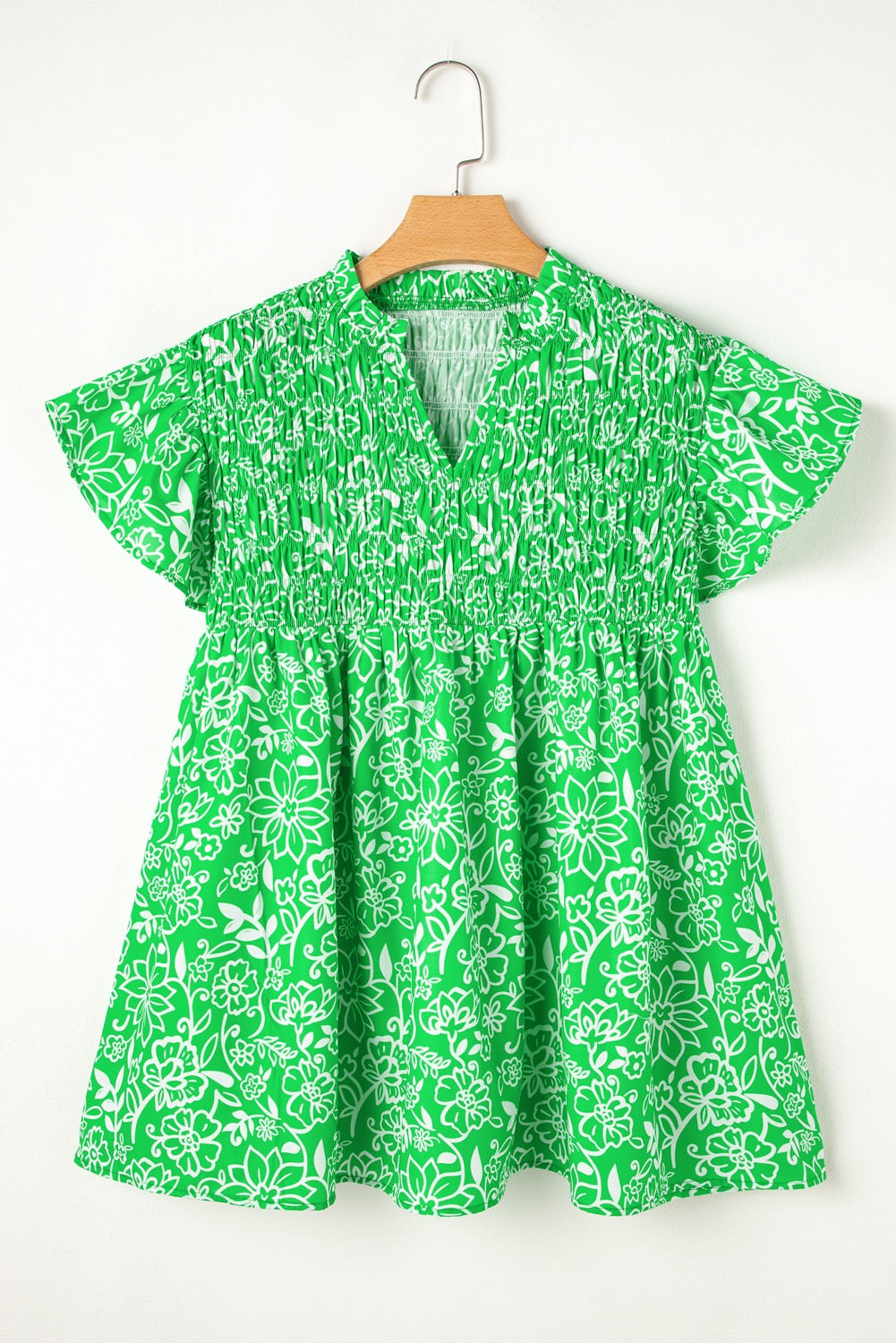 Green Floral Flutter Sleeve Plus Size Blouse LT