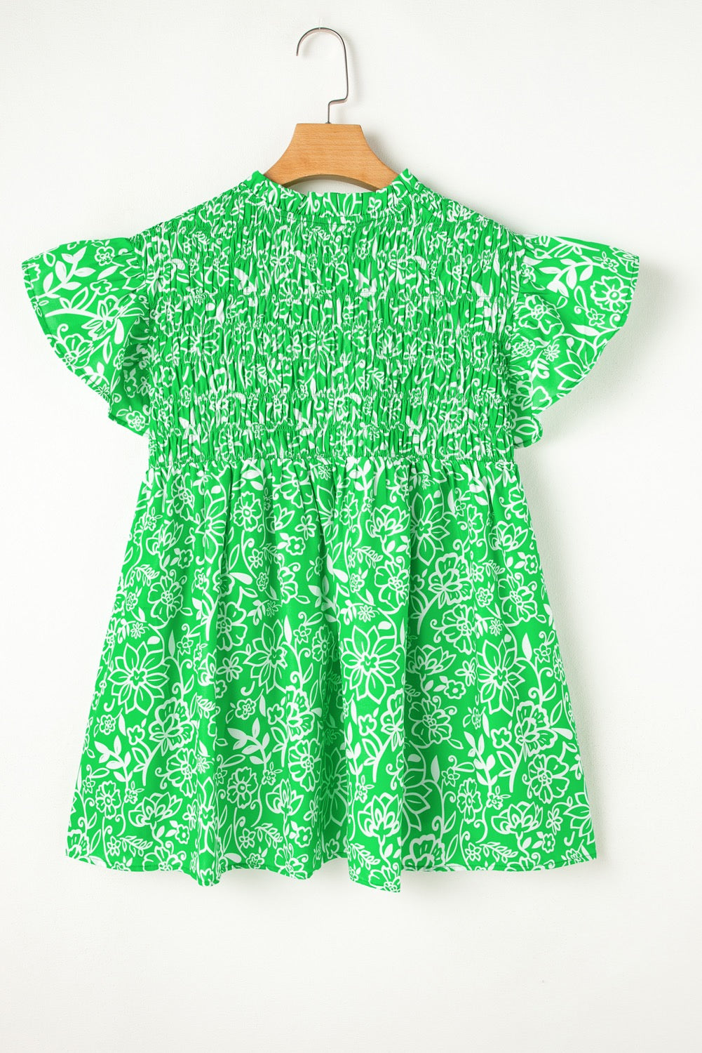 Green Floral Flutter Sleeve Plus Size Blouse LT