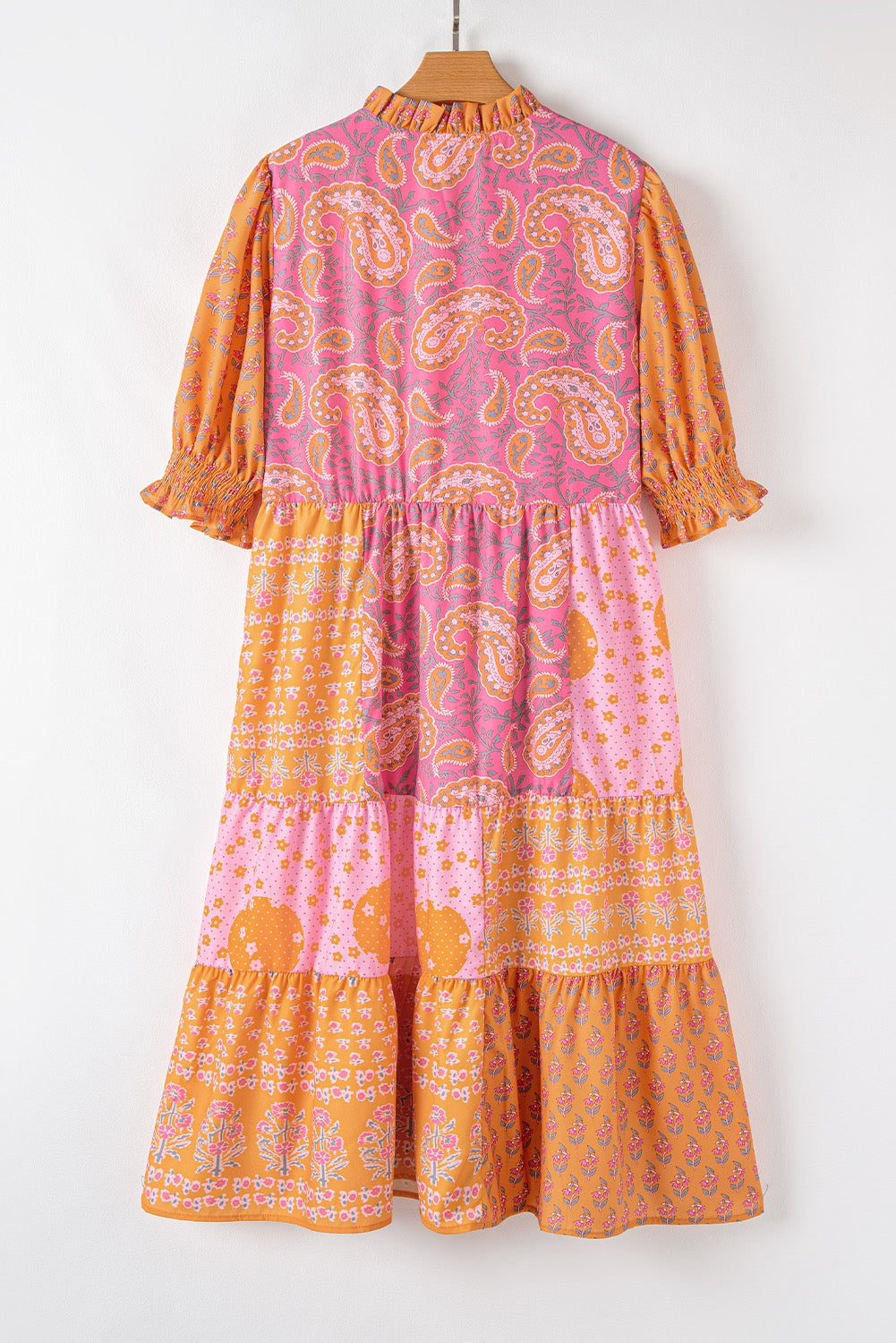 Pink and Orange Patchwork Plus Size Midi Dress LT