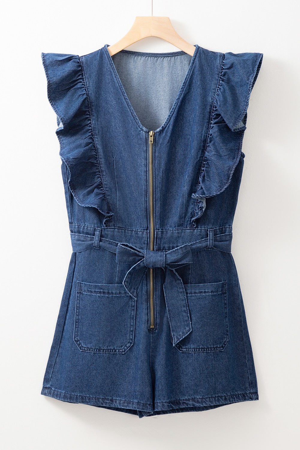 Dark Denim Ruffle Zip Romper LT