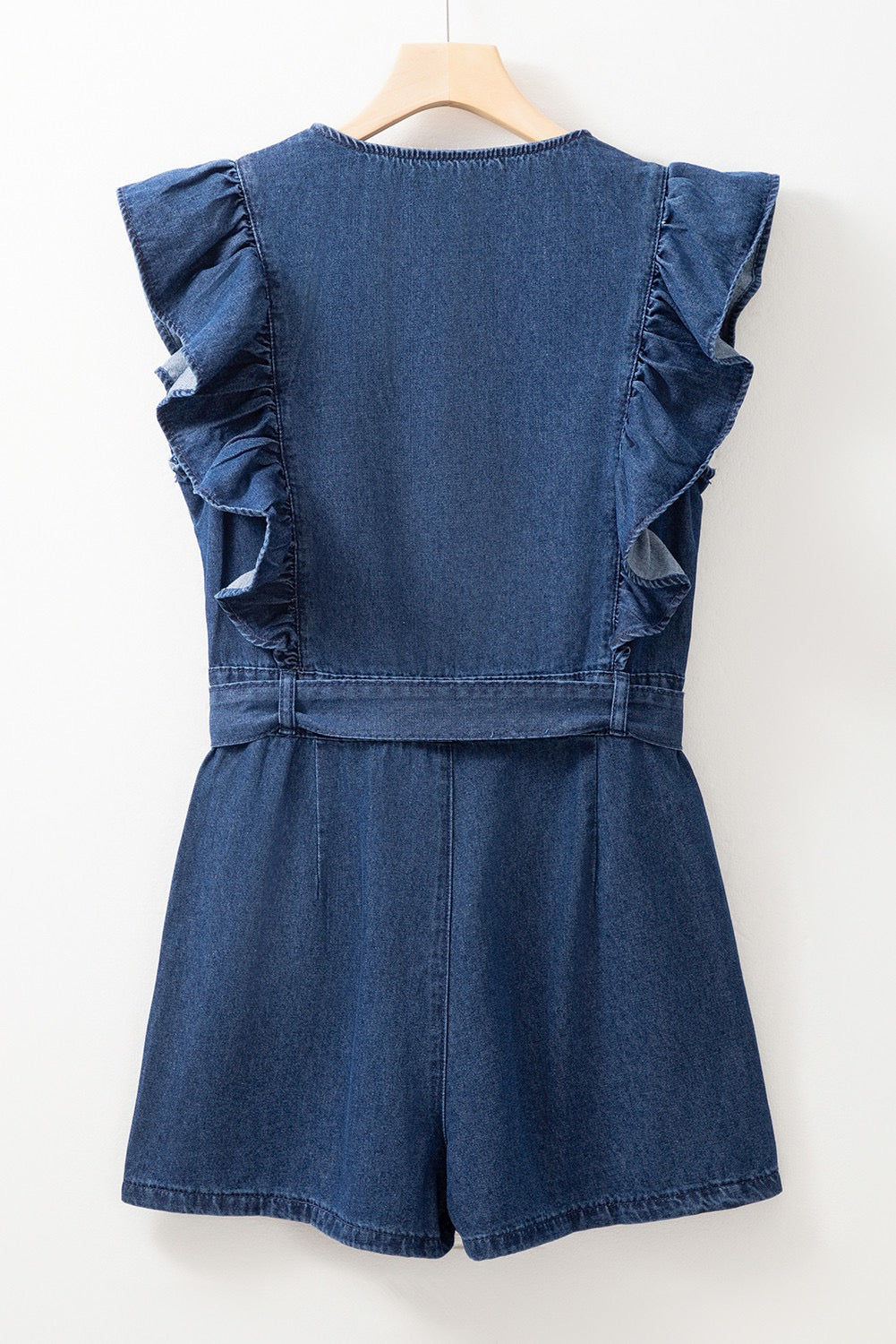 Dark Denim Ruffle Zip Romper LT