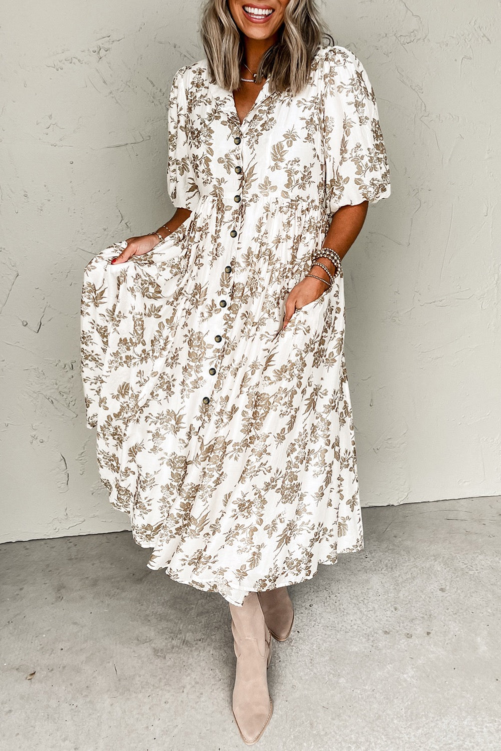 Khaki Floral Button Maxi LT