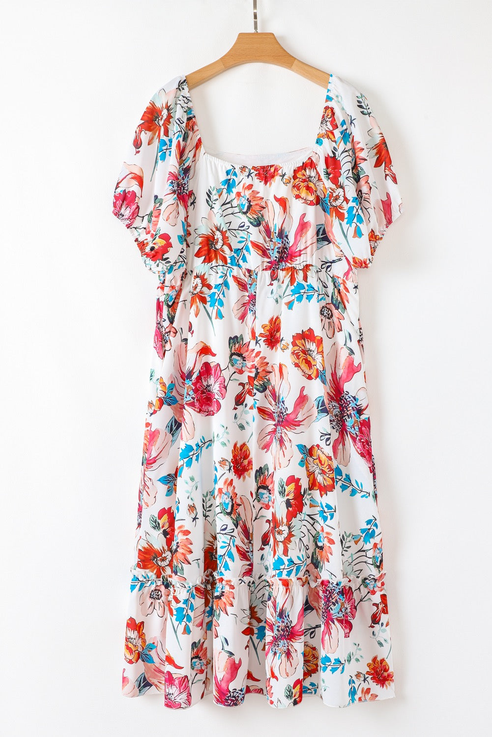 White Floral Plus Size Midi Dress LT