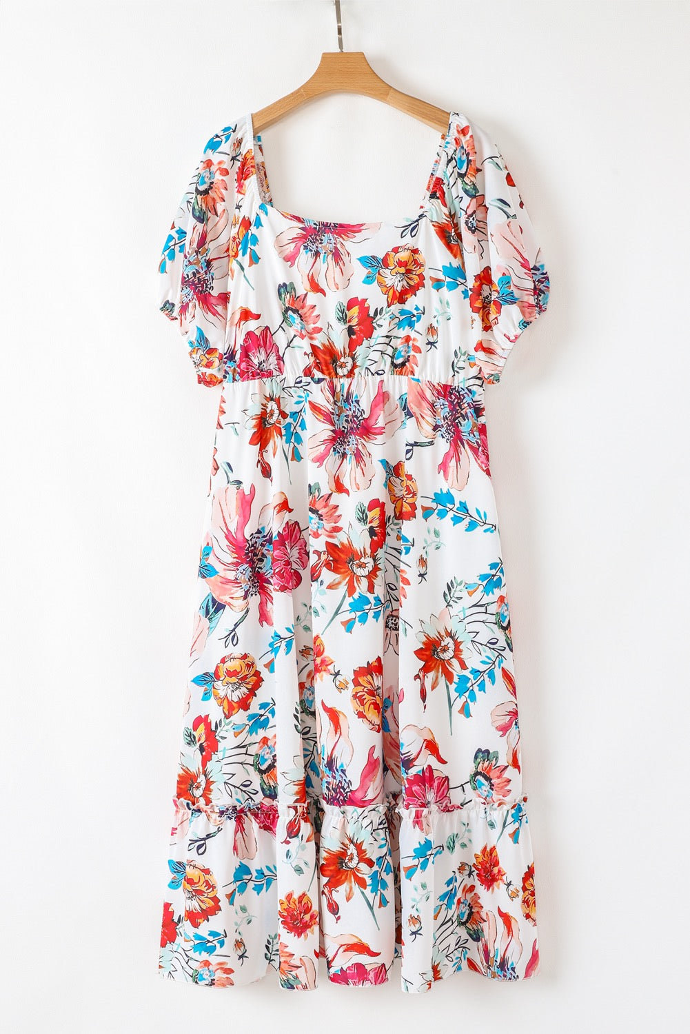 White Floral Plus Size Midi Dress LT