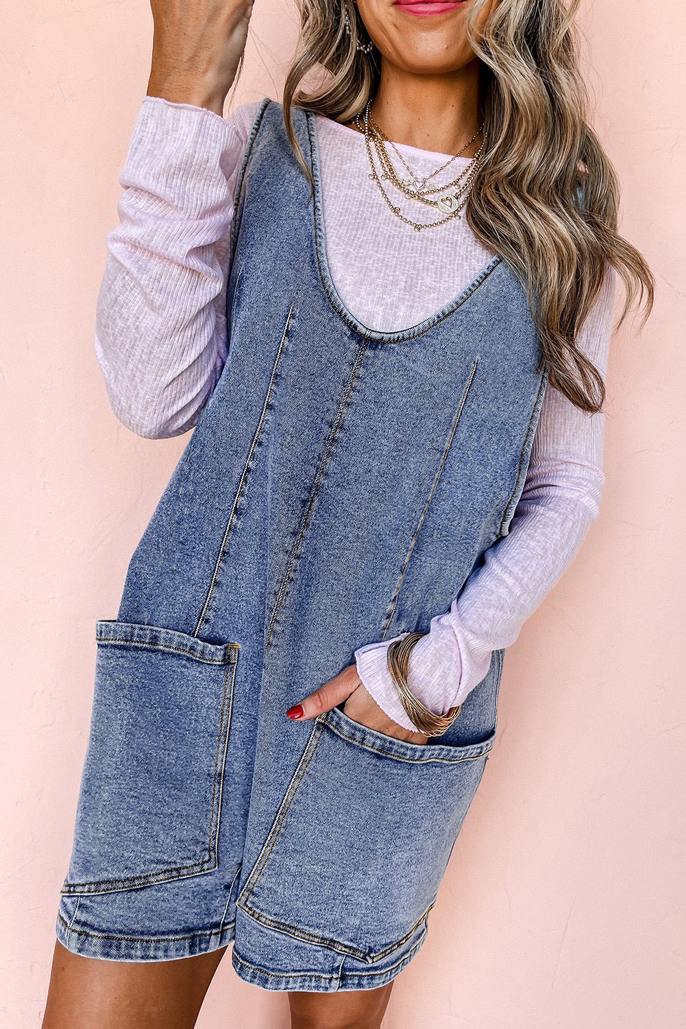 U Neck Denim Romper LT