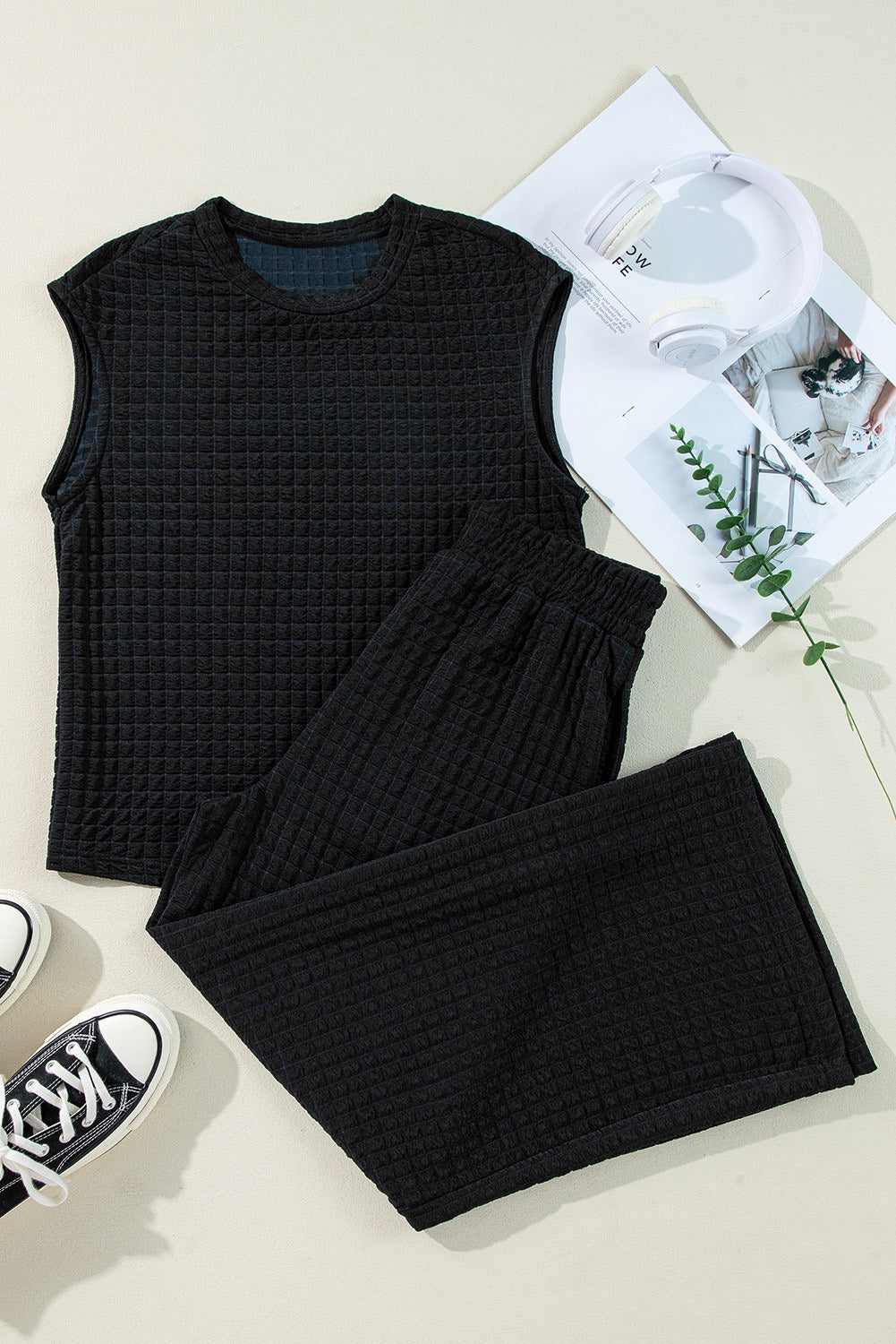 Black Textured Pants Set LT