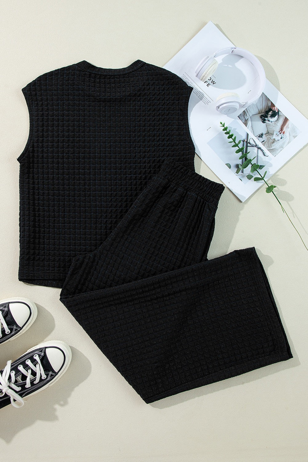 Black Textured Pants Set LT