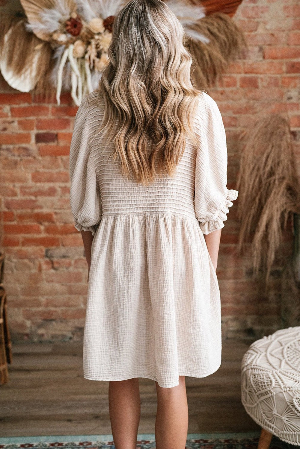 White Textured Ruffled Dress LT