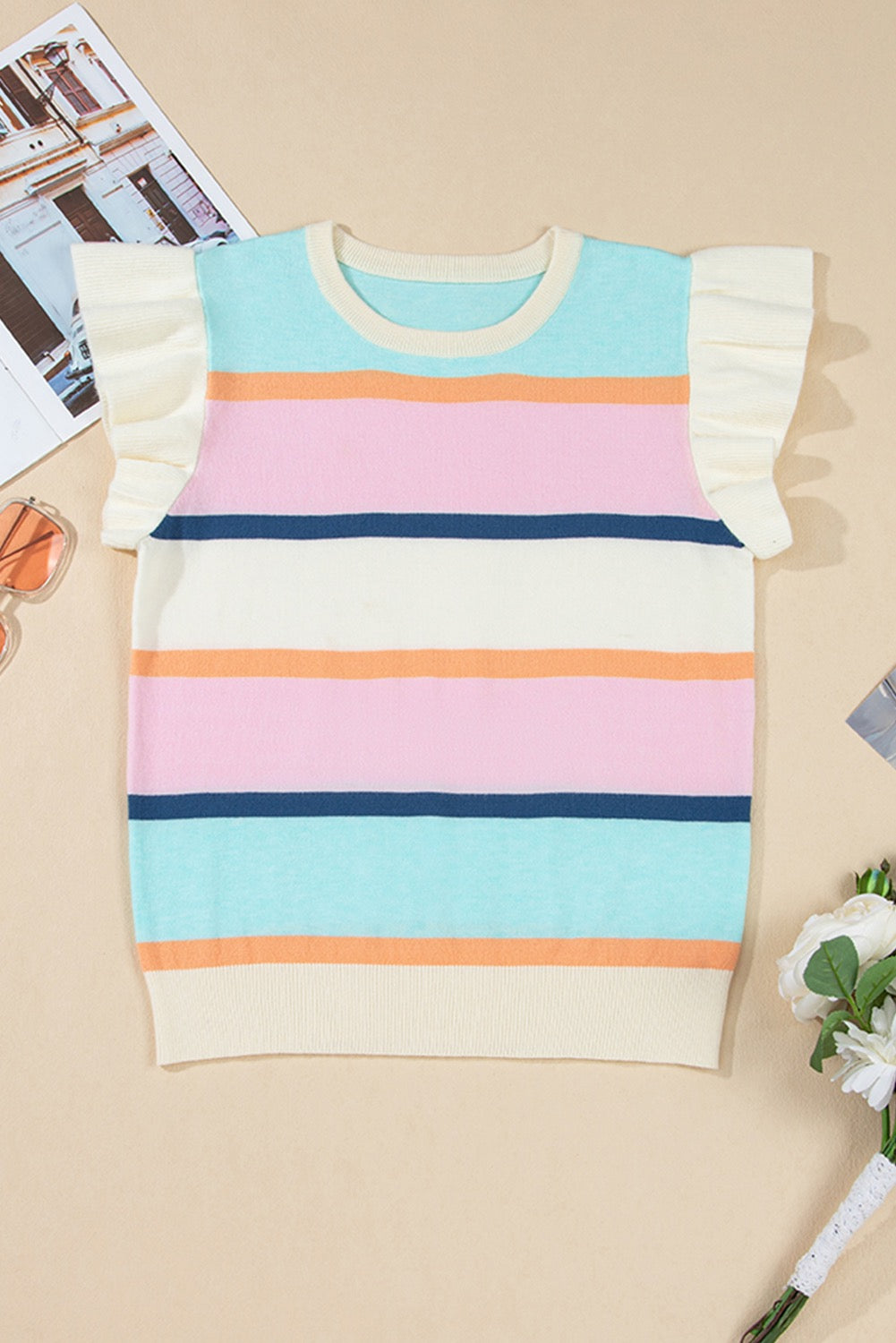 Flutter Sleeve Striped Sweater LT