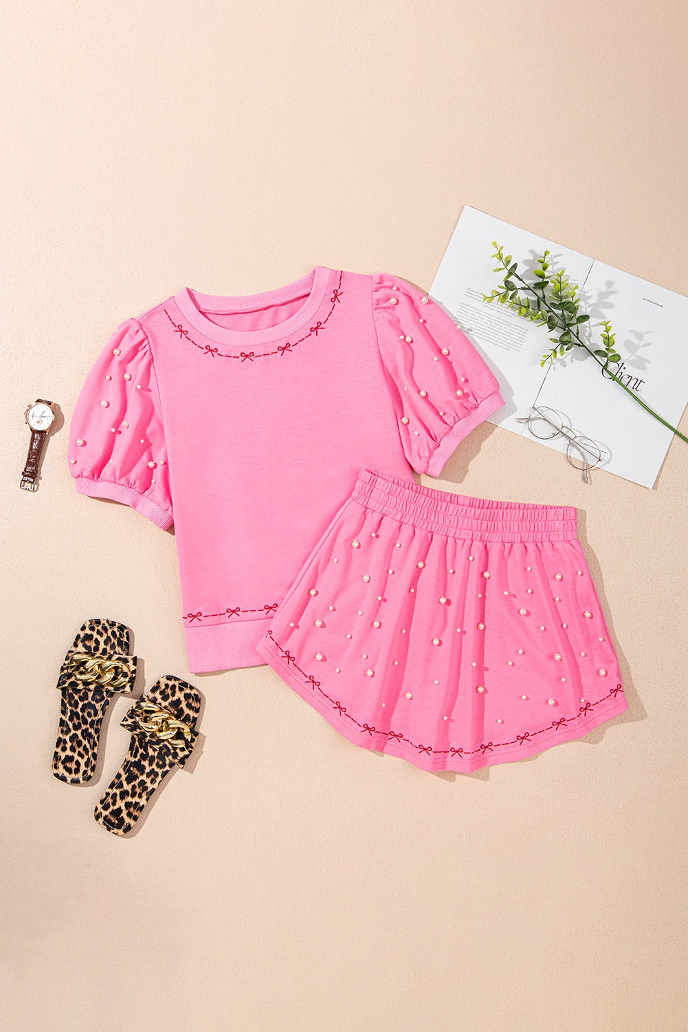 Pink Pearl Bow Print Set LT