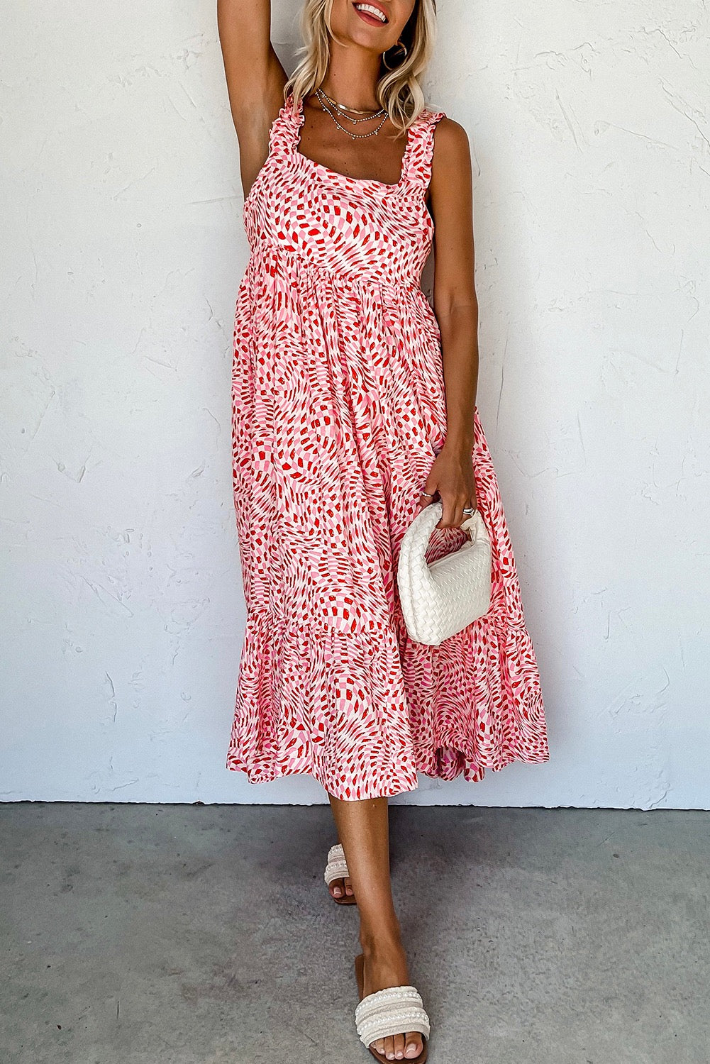 Pink and Red Print Midi Dress LT