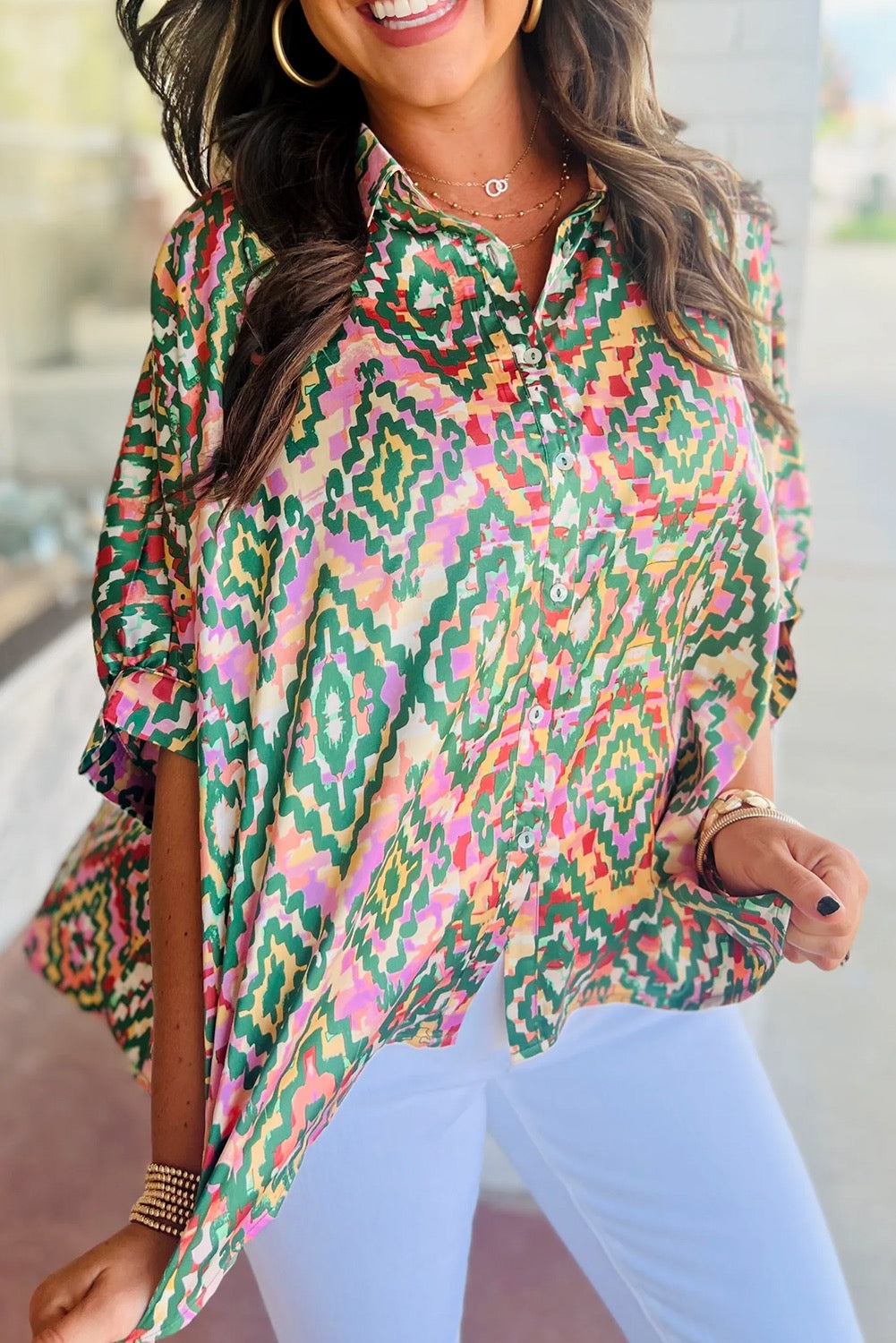 Green Abstract Loose Blouse LT