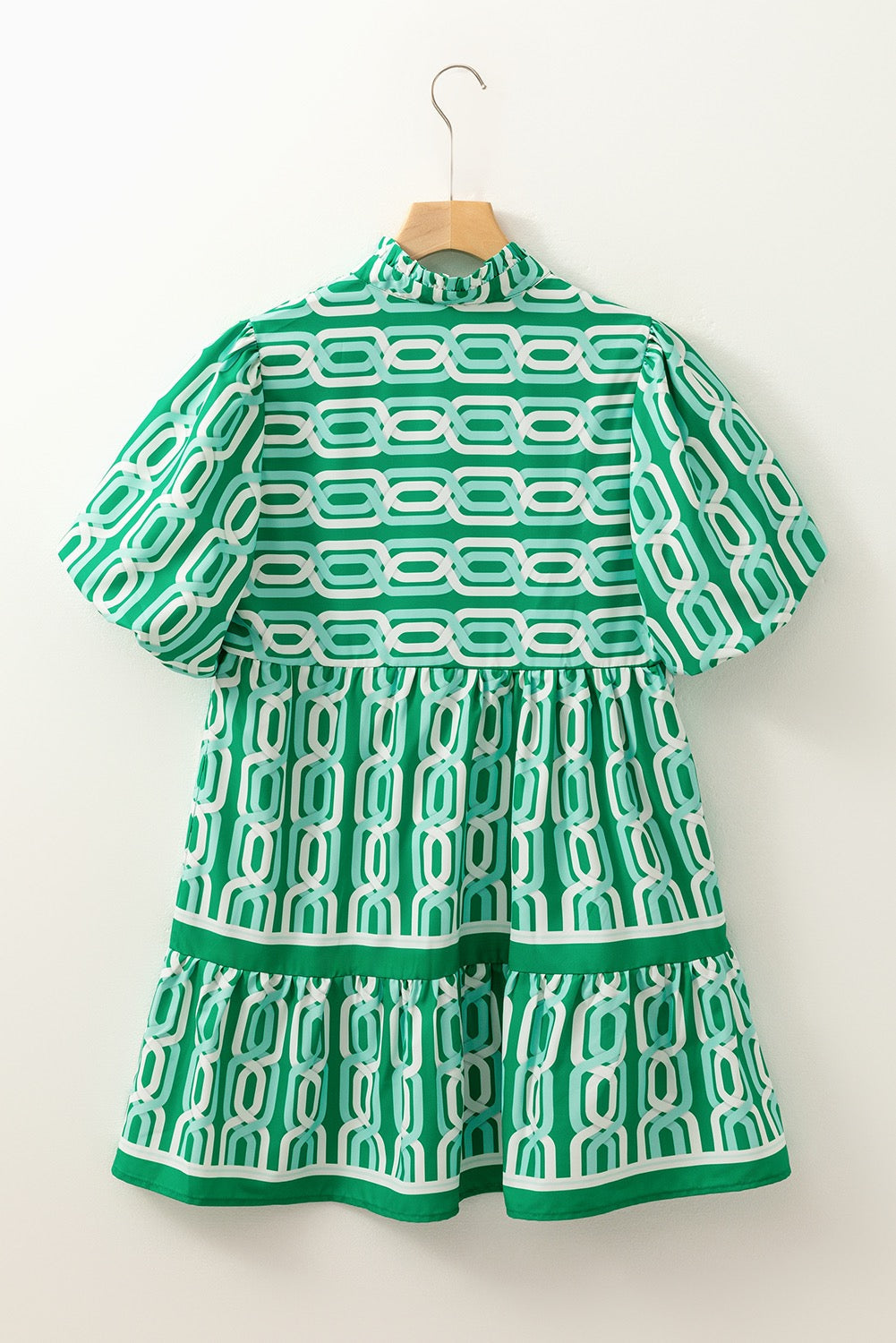 Green Abstract Puff Sleeve Dress LT