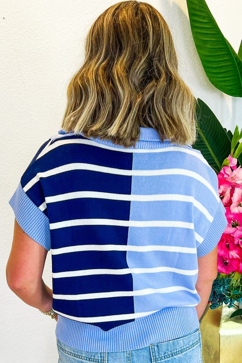 Blue Colorblock Striped Sweatervest LT