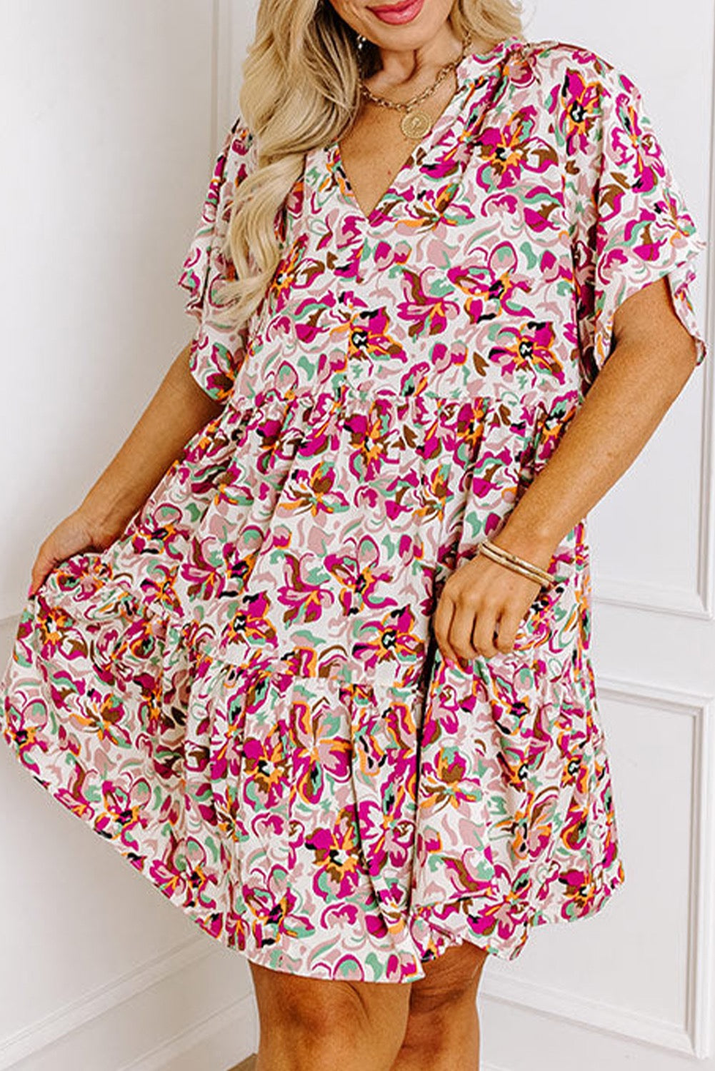 White Abstract Floral Plus Size Dress LT