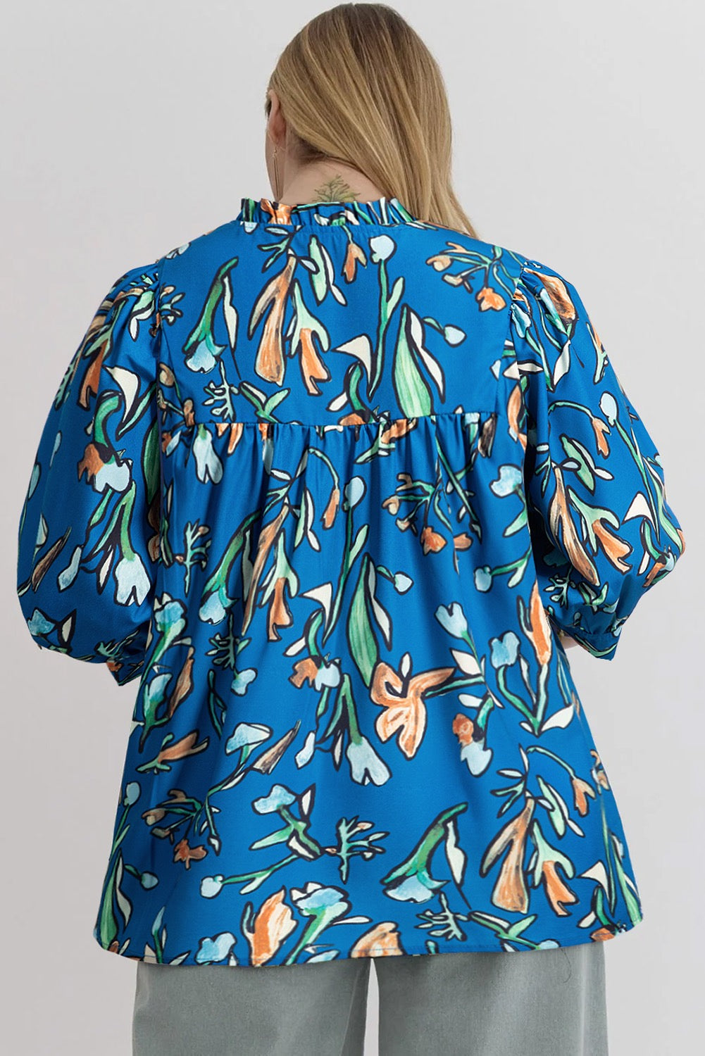 Blue Floral Plus Size Blouse LT