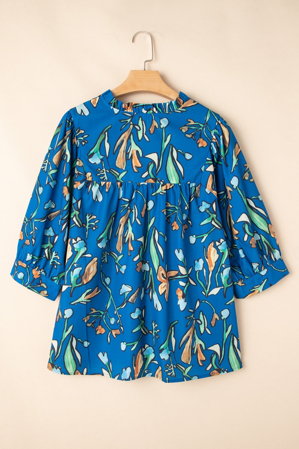 Blue Floral Plus Size Blouse LT