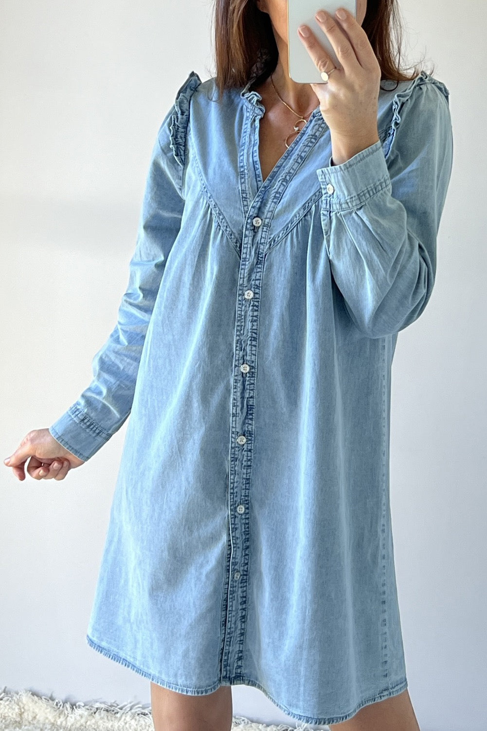 Denim Ruffled Shift Dress LT