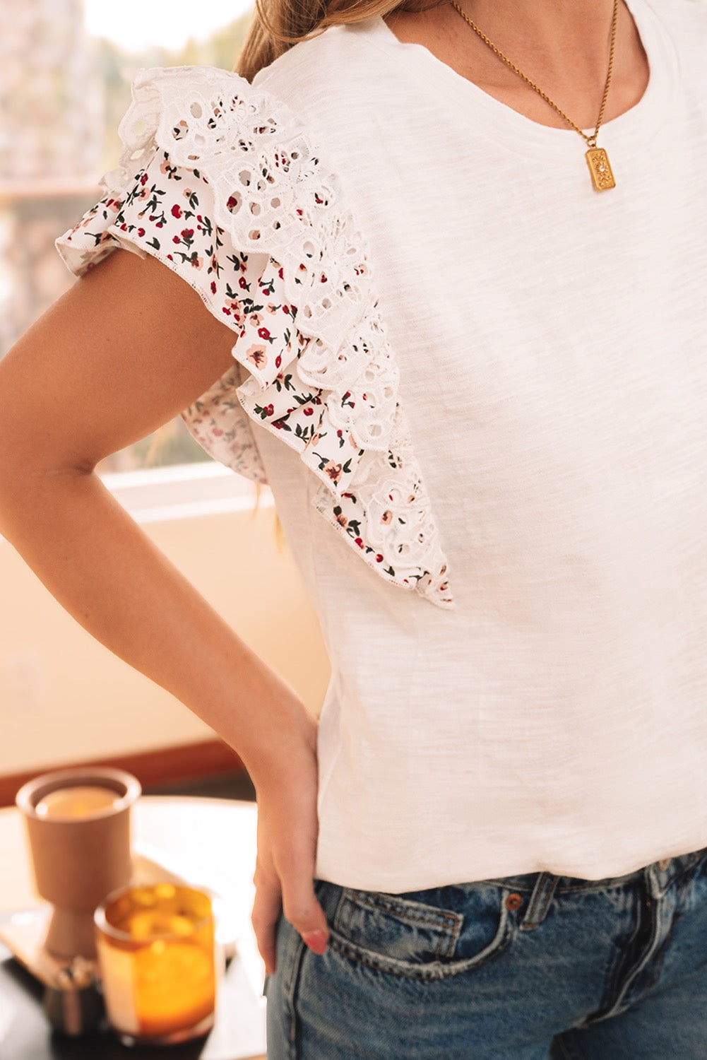 White Butterfly Sleeve Blouse LT