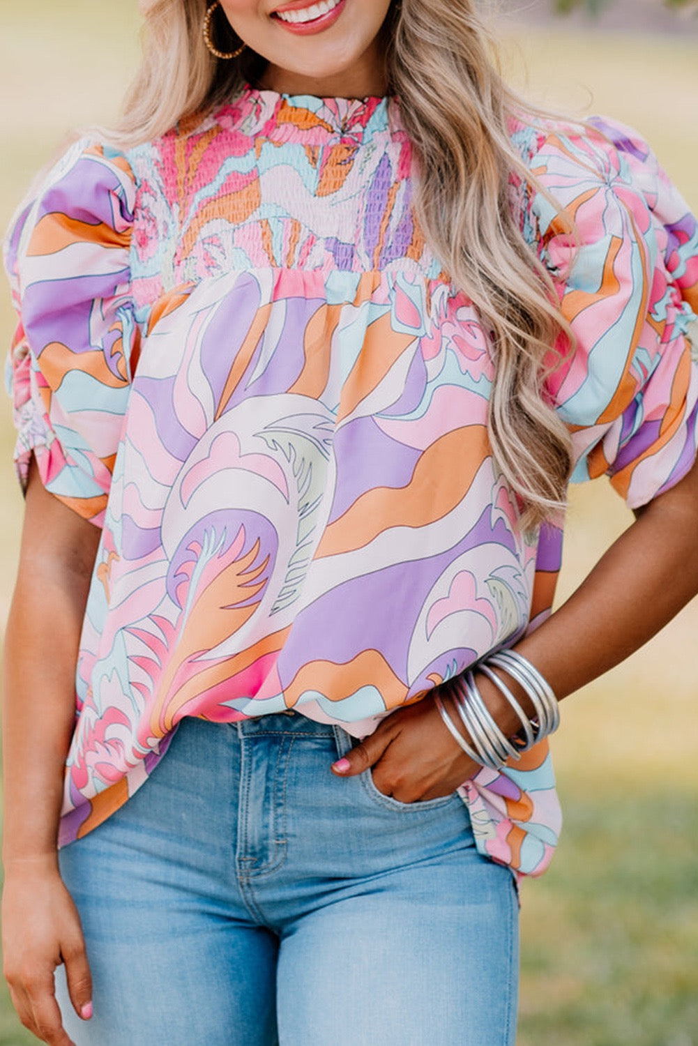Purple Pastel Smocked Blouse LT