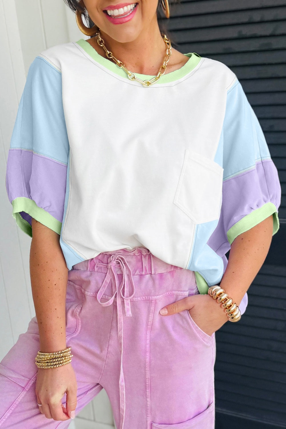 White Colorblock Pastel Top LT