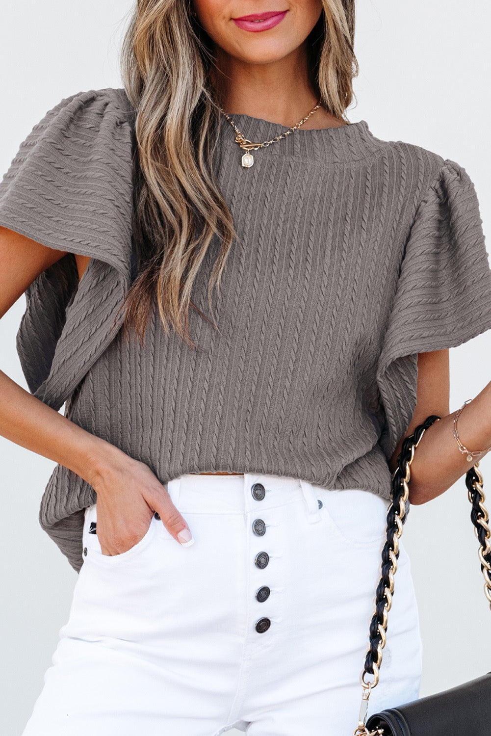 Grey Flutter Blouse RTS
