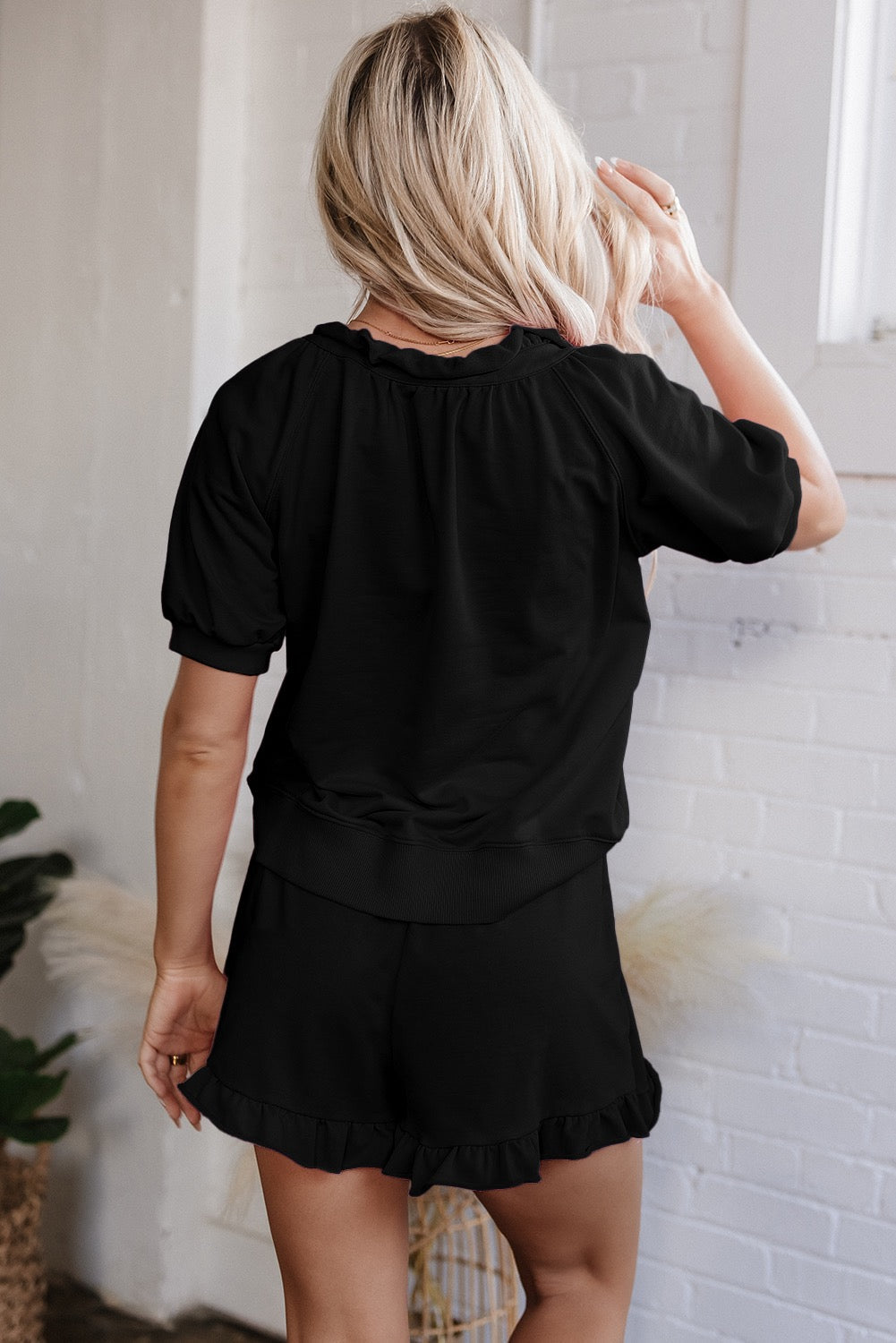 Black Ruffled Puff Sleeve Set LT