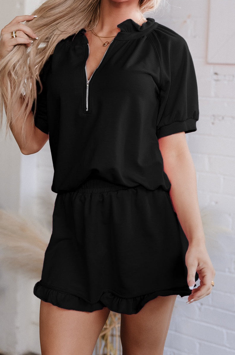 Black Ruffled Puff Sleeve Set LT
