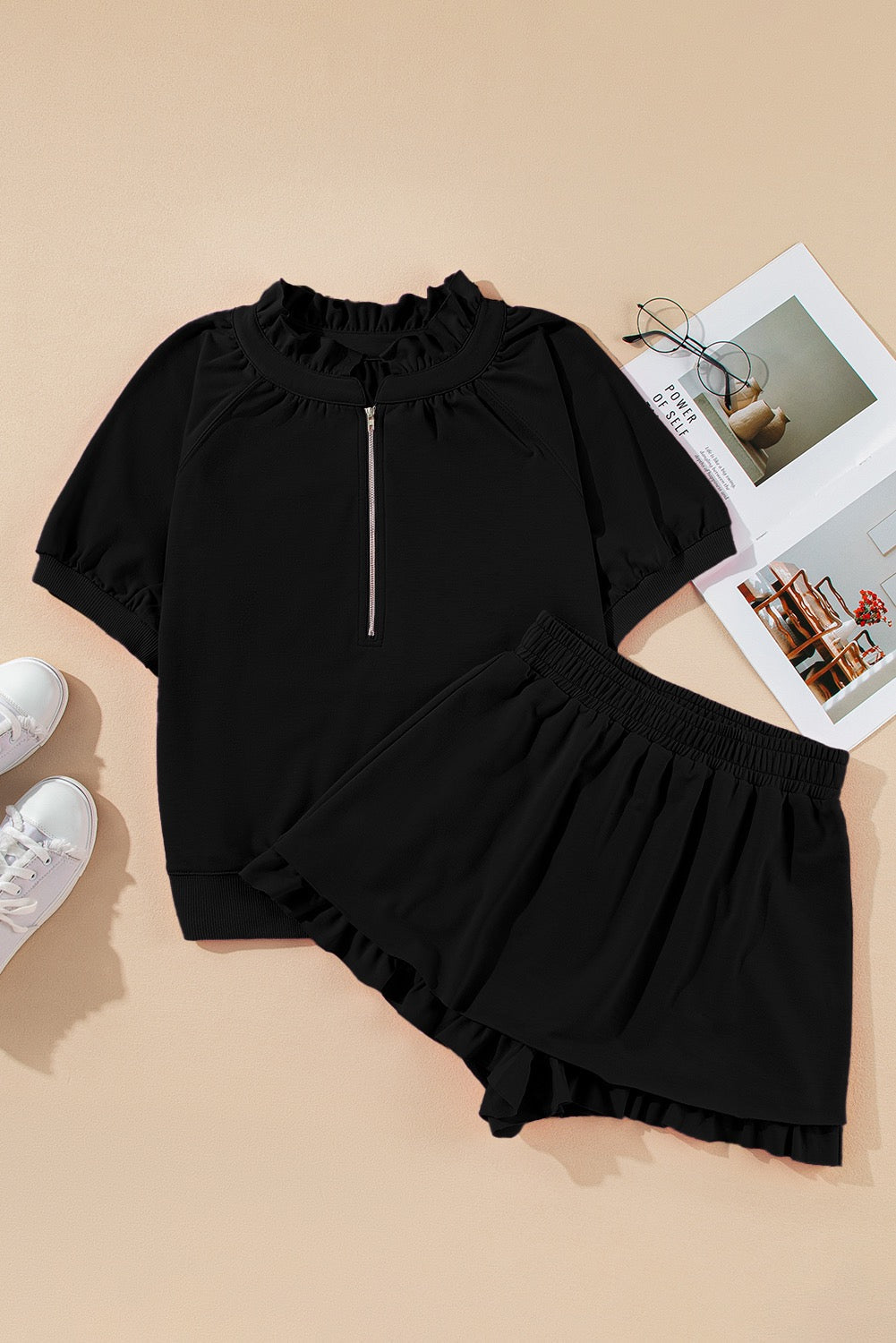 Black Ruffled Puff Sleeve Set LT