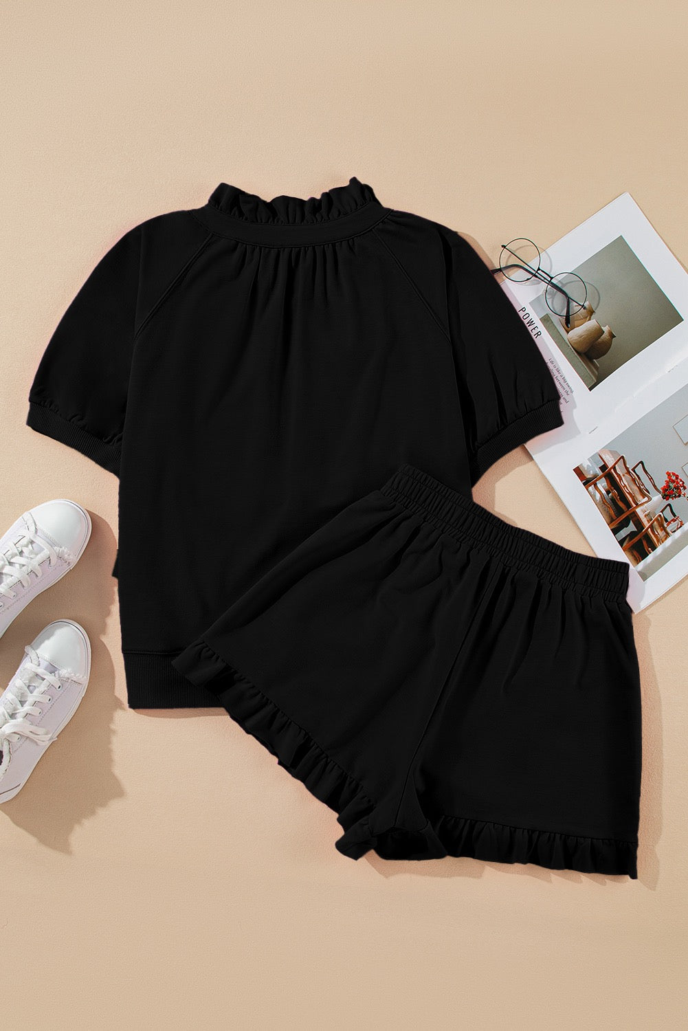 Black Ruffled Puff Sleeve Set LT