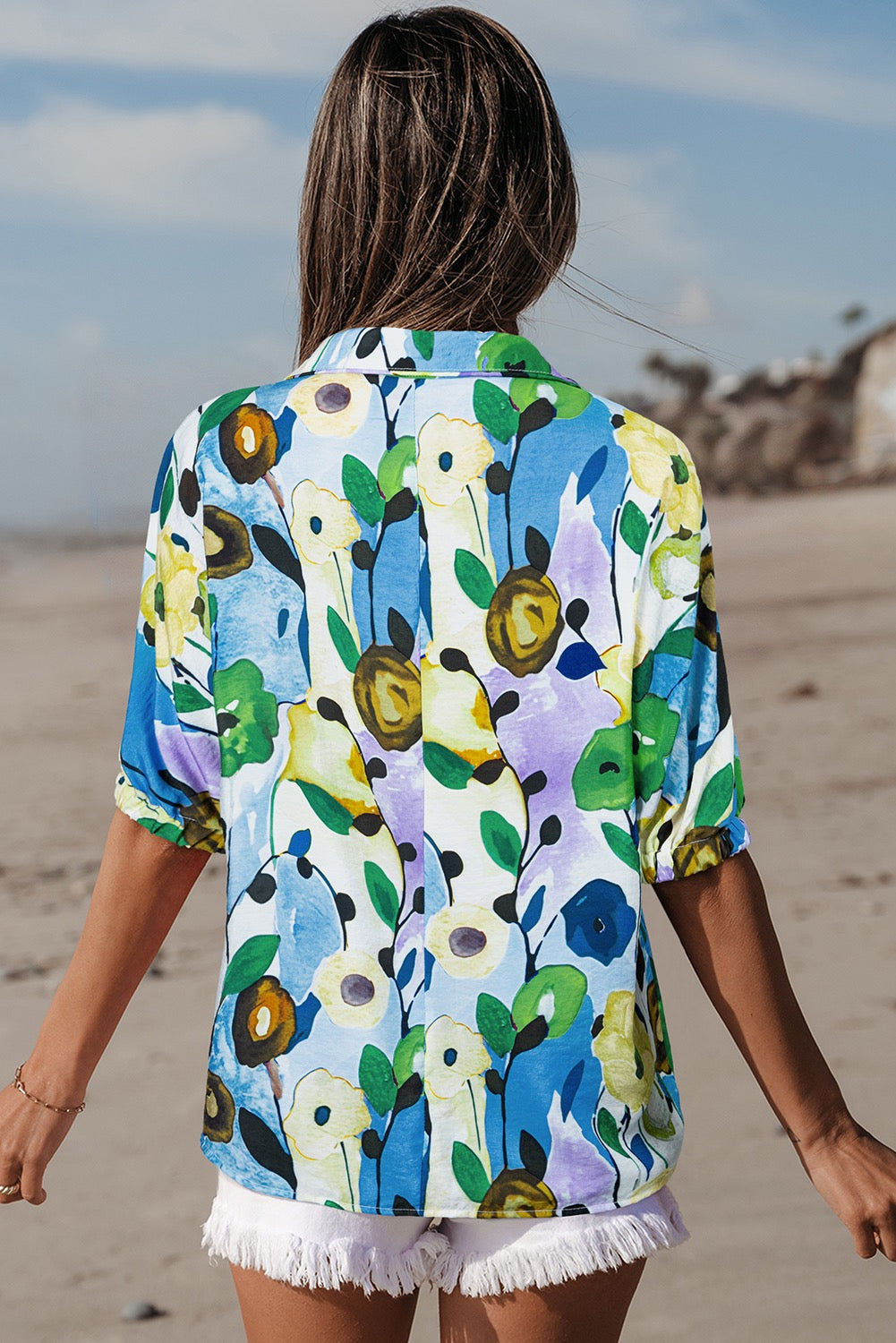 Floral Stripe Collar Blouses LT