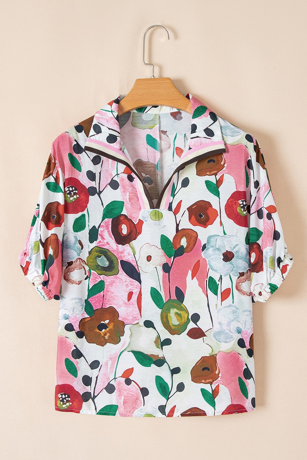 Floral Stripe Collar Blouses LT