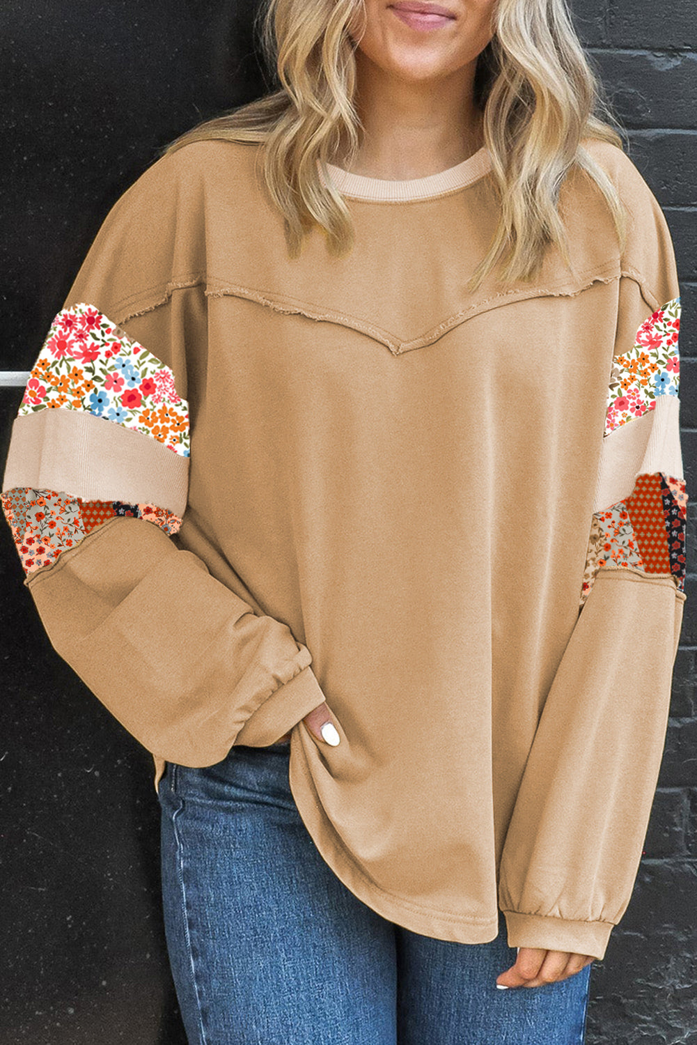 Khaki Exposed Floral Plus Size Top FB