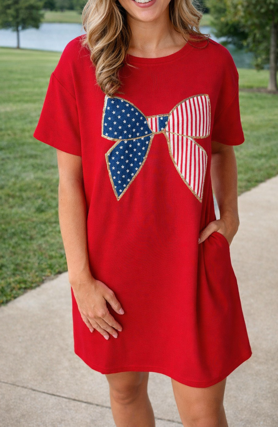 Red Sequin American Bow Dress FB